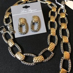 Silver and Gold link Necklace , Bracelet , Earring
